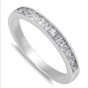 925 half eternity CZ Princess cut band ring size 5